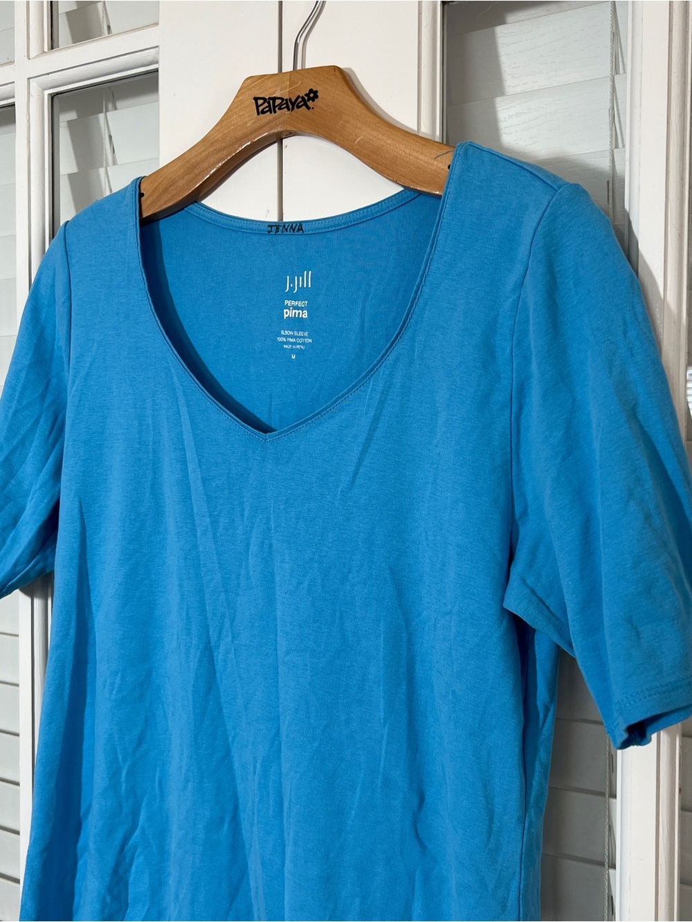 J. Jill Blue V-Neck 100% Pima Cotton Tee-Size M, scoop neck, short sleeved